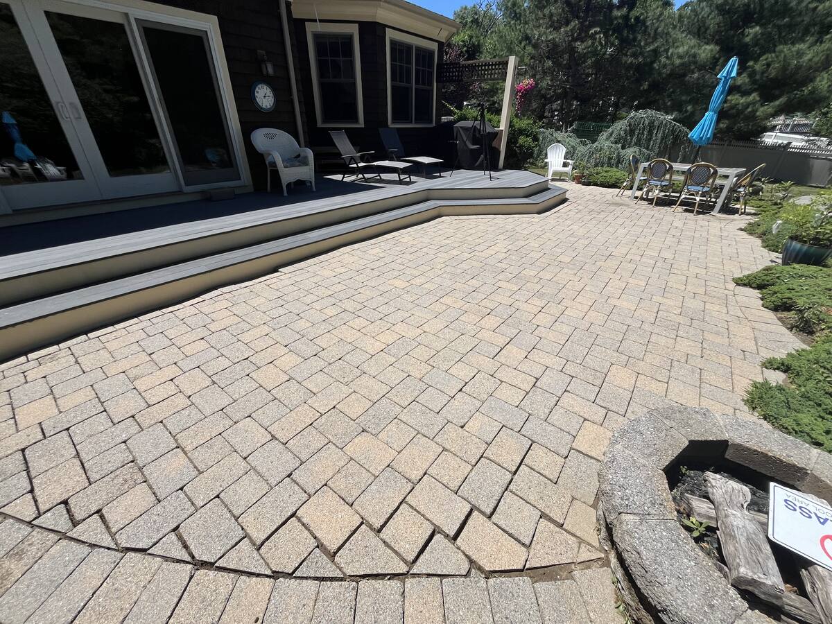 Restored paver patio after professional cleaning in the South Shore