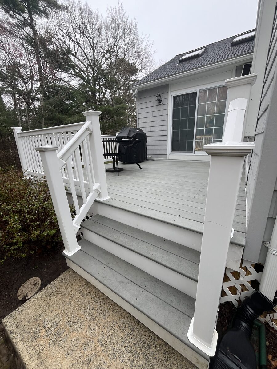 After composite deck cleaning in Marshfield MA by H2Woah Exterior Cleaning showing a brighter cleaner deck