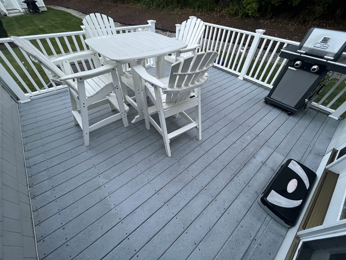 After Trex deck cleaning in Marshfield MA by H2Woah Exterior Cleaning showing clean composite decking