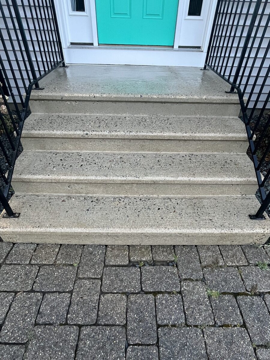 Front step and concrete restoration in Duxbury, MA by H2WOAH Exterior Cleaning
