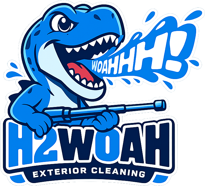 H2WOAH Exterior Cleaning dinosaur mascot and full logo